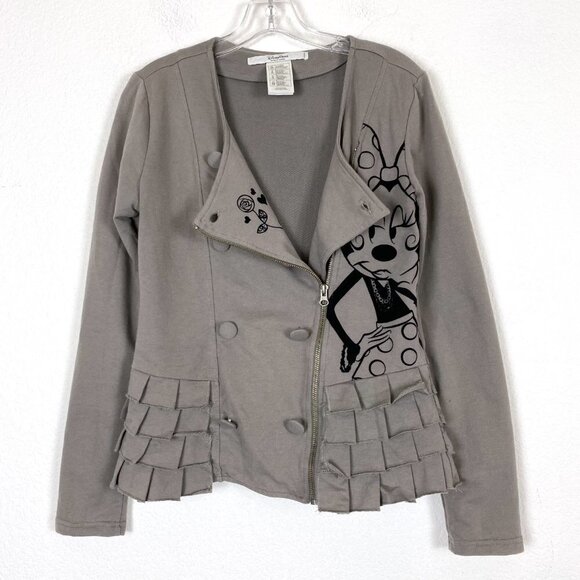 Disney Parks Minnie Mouse Paris Jacket Gray Ruffle Peplum Zip XS - Picture 9 of 9